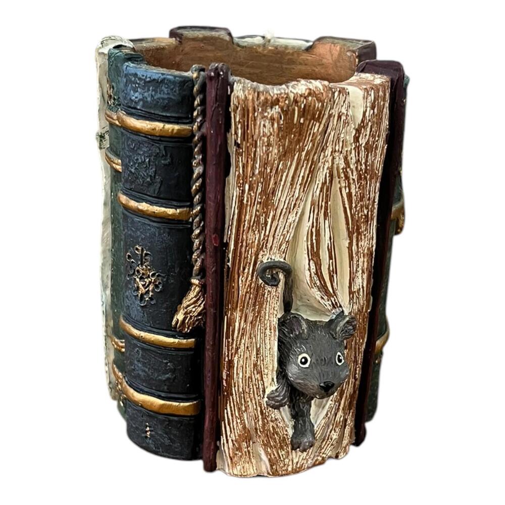 Vintage Hand-Painted Mouse Mice Books Library Pencil Pen Holder Office Art Decor